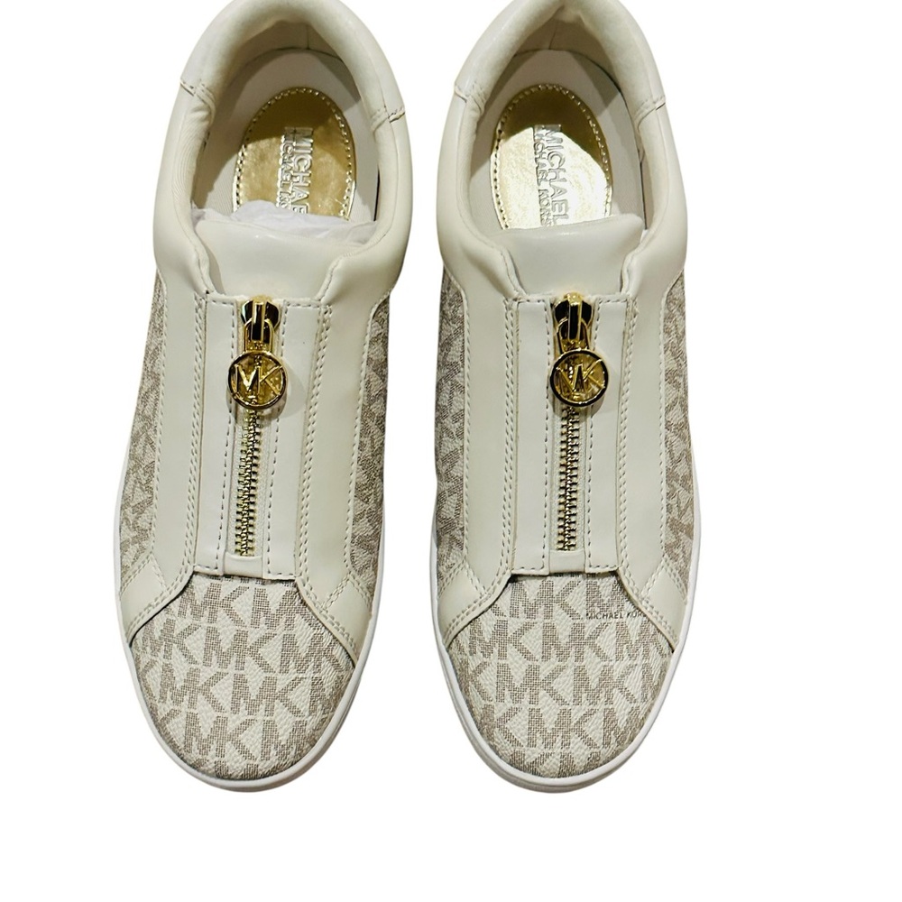 Michael Kors Keaton Zip Slip-On Sneaker Vanilla MK Logo Size 7M - Picture 8 of 10